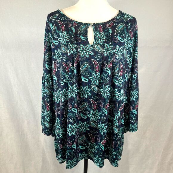 Kim Rogers aqua blue and pink paisley print top size XL - Picture 1 of 6